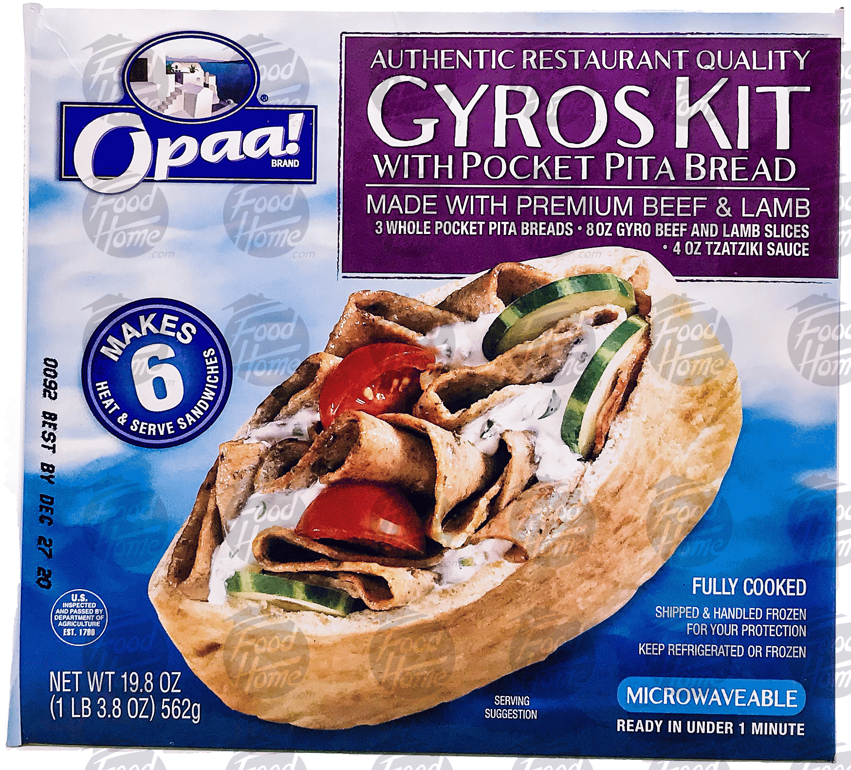 Opaa!&nbsp;Gyros Kit &nbsp;w/pocket pita bread, 3 whole pocket pita breads, 8 oz gyro slices, 4 oz cucumber sauce, makes 6 Full-Size Picture